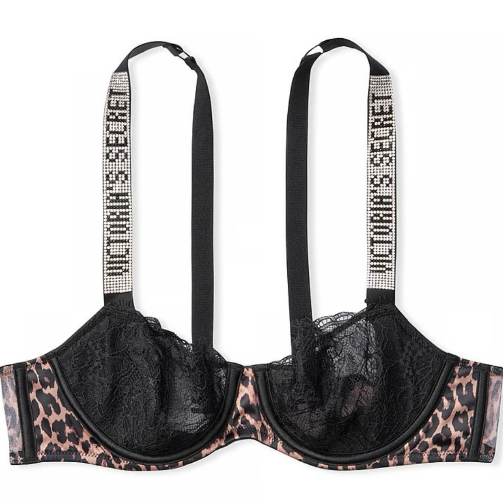 Victorias Secret Very Sexy Crystal Leopard & Blavk Lace Bra! NWOT